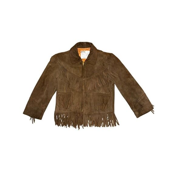 Vintage 1960’s Montgomery Ward Suede Fringe Girls Lined Leather Jacket Size12-14 - Picture 15 of 16